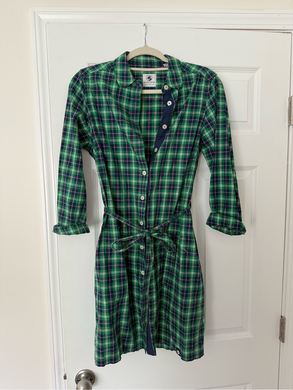 Southern Proper Green Plaid Long Sleeve Shirt Dress